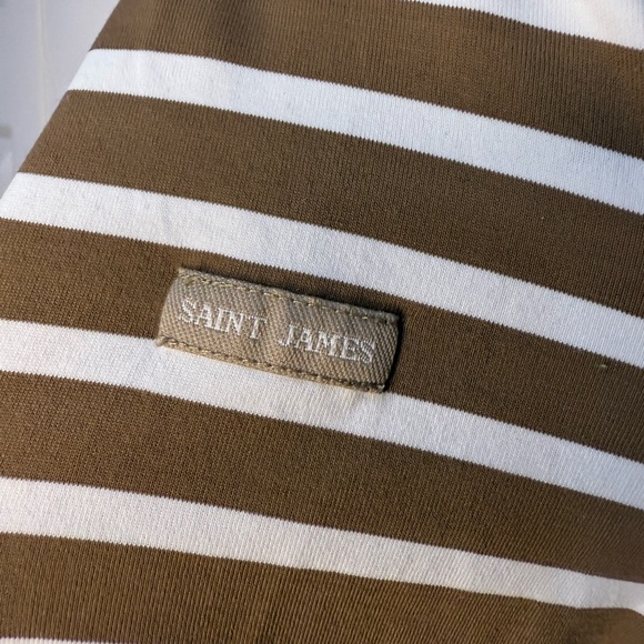 Saint James Tan and White Boxy 3/4 Sleeve Blouse - US 14 - Picture 7 of 8